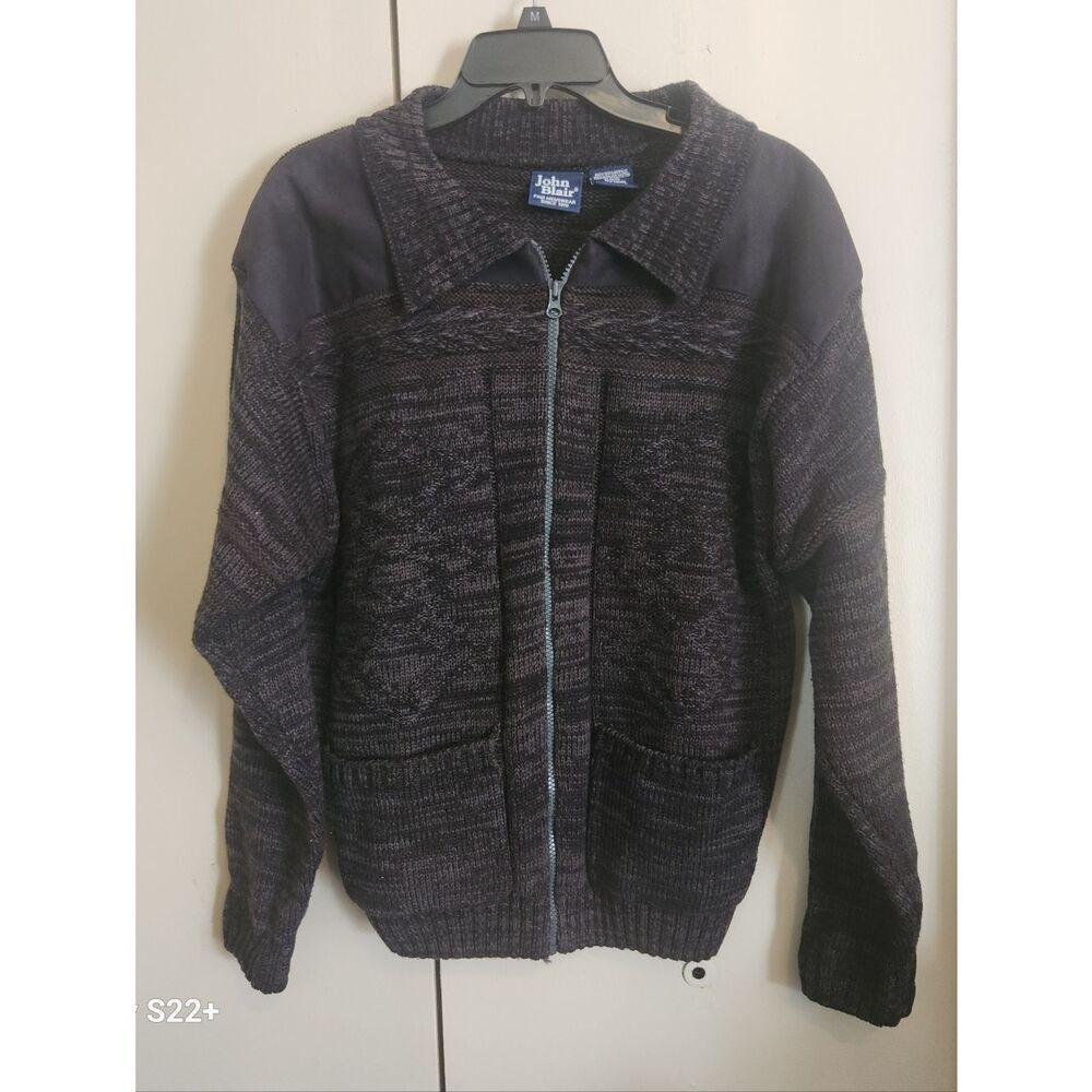 C3 John Blair Men’s Black Heather Zip-Front cable knit Sweater cardigan